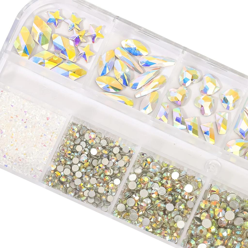 Nail Art Strass Kristall Charms Glas Edelstein Rosa Blau Flatback Gemischte Größe Nagel Charms Für DIY Nagel Dekoration