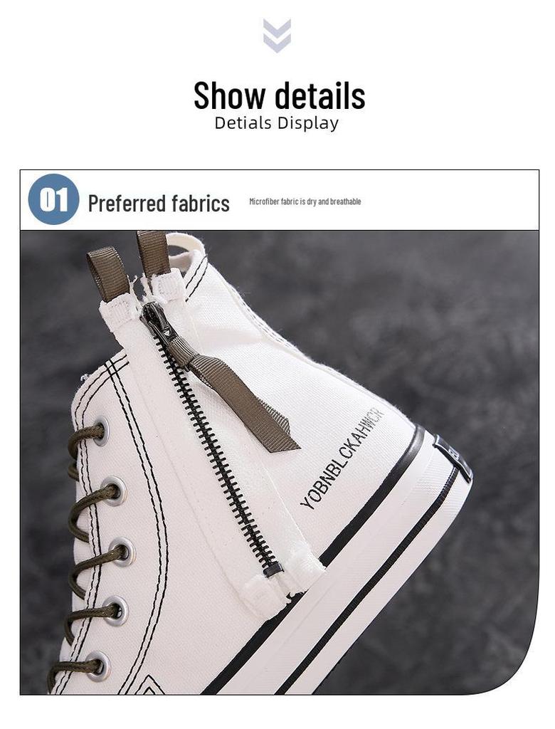 Hong Kong Style High-Top Canvas Shoes: Japanese Retro Zipper Trendy Workwear for Men