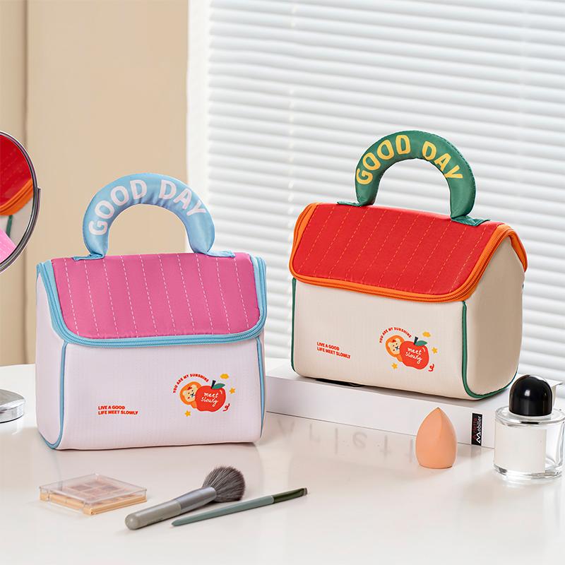 Cartoon Pattern Cosmetic Organizer Handbag for Girls Large Capacity Cute Hut Travel Makeup Bag