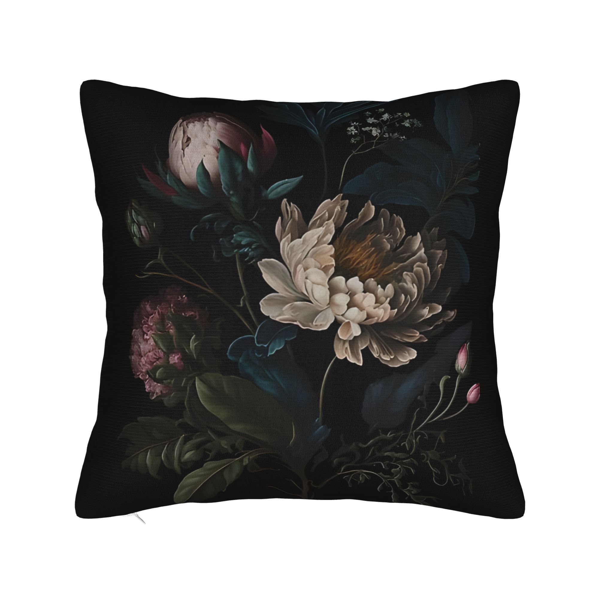 Diablo Academy Pioenplant Kussensloop - Elegante zwarte kussenhoes, perfect voor woonkamerdecoratie, 40x40cm black