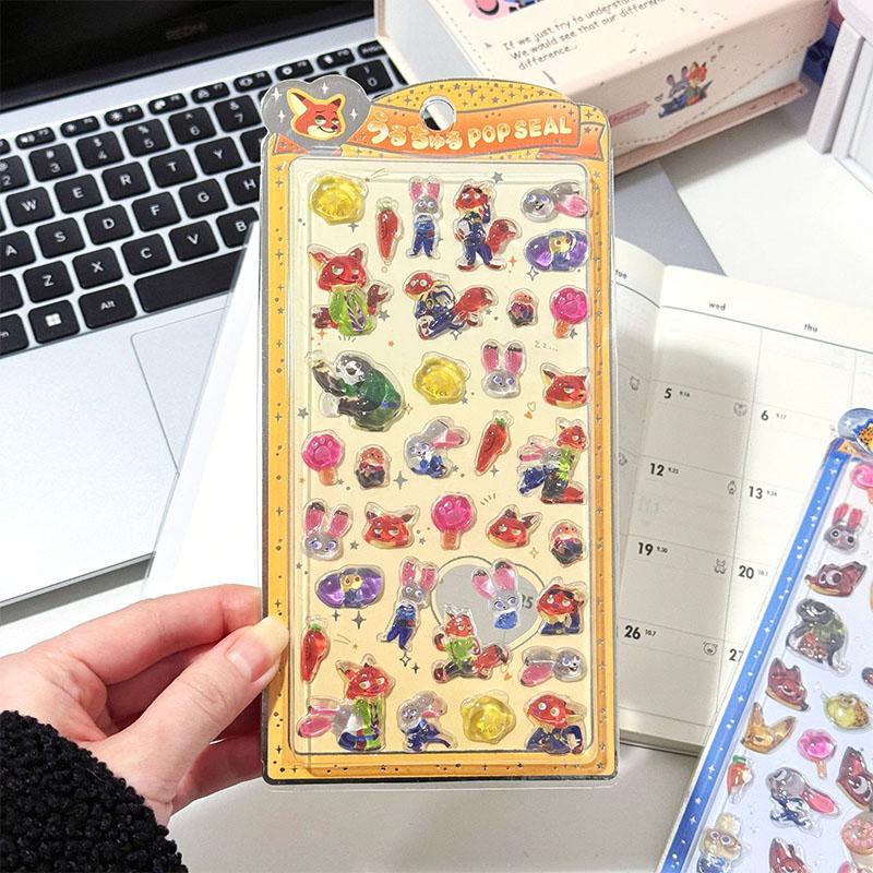 Disney Zootopia 3D Embossed Crystal Sticker Cute Cartoon Judy Nick DIY Mobile Phone Decoration Sticker Student Stationery Gift
