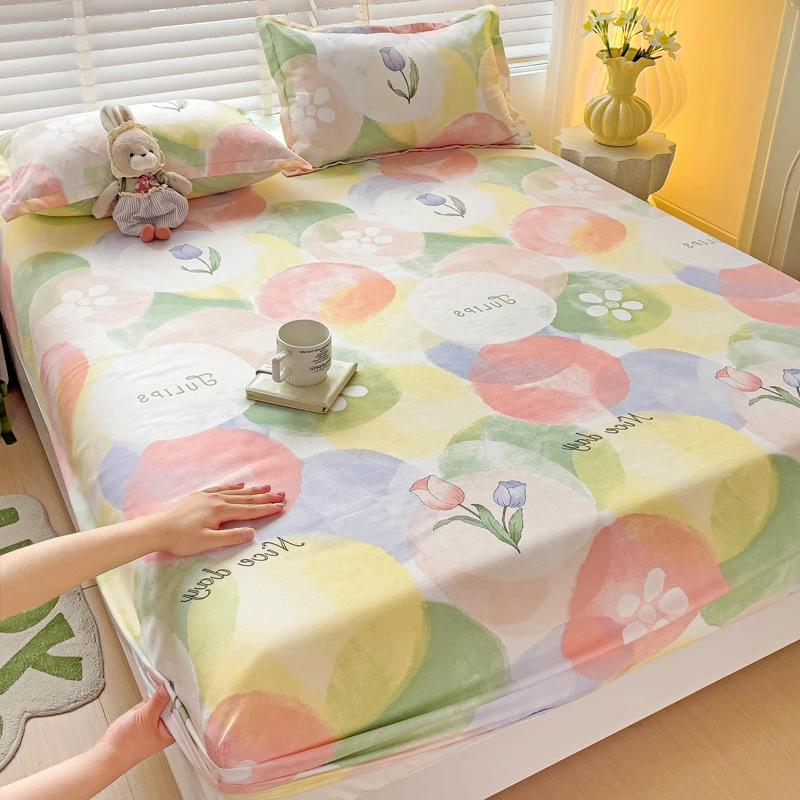 Queen Yatak Çarşaf Takımları Pembe Fiyonk Baskılı Fitted Yatak Çarşafı Kızlar için Tek Çarşaf King Boy Yatak Çarşafları Lastikli