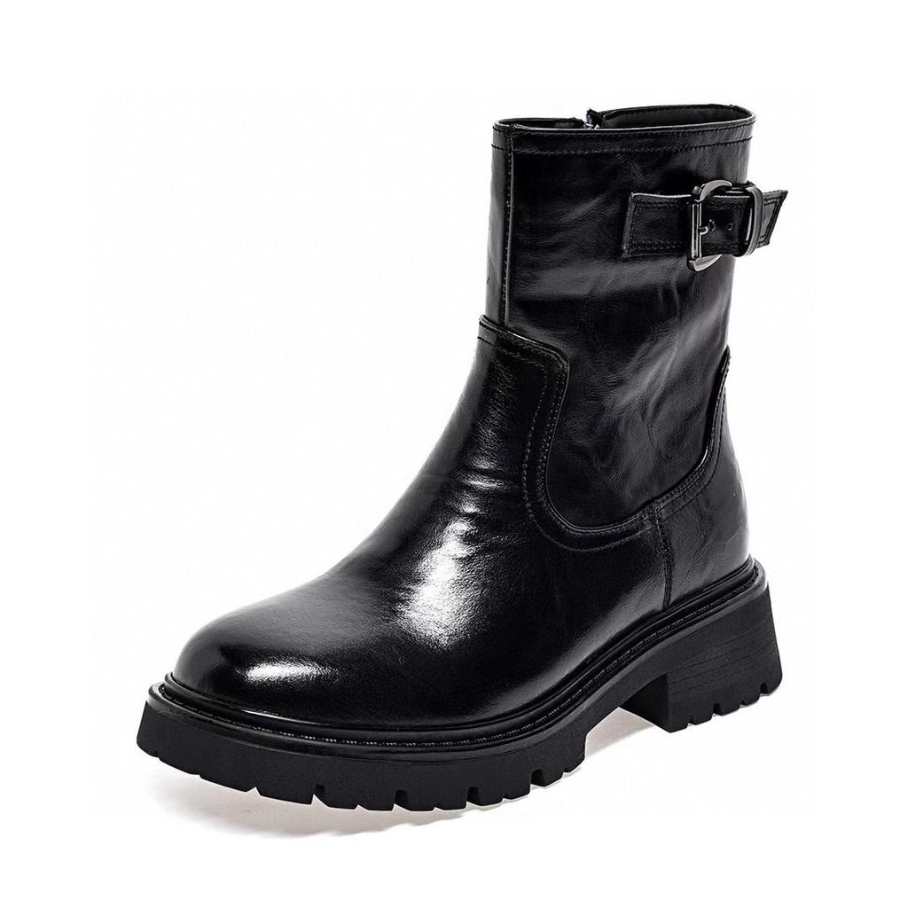 Medium Boots Women's Autumn and Winter Simple Handsome Personality Martin Boots Flat Cowhide Straight Boots Women's Leather Boots