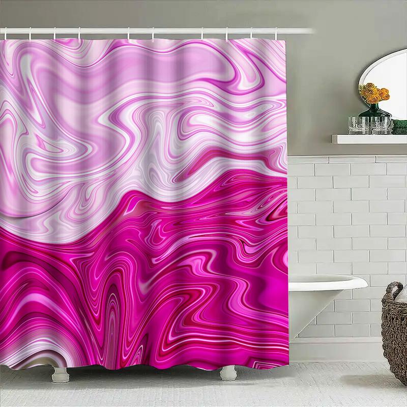 Shower Curtain Waterproof Fabric Print Pink Marble Bathroom Decor Shower Panels Modern Shampoo Soap Dispenser Bag