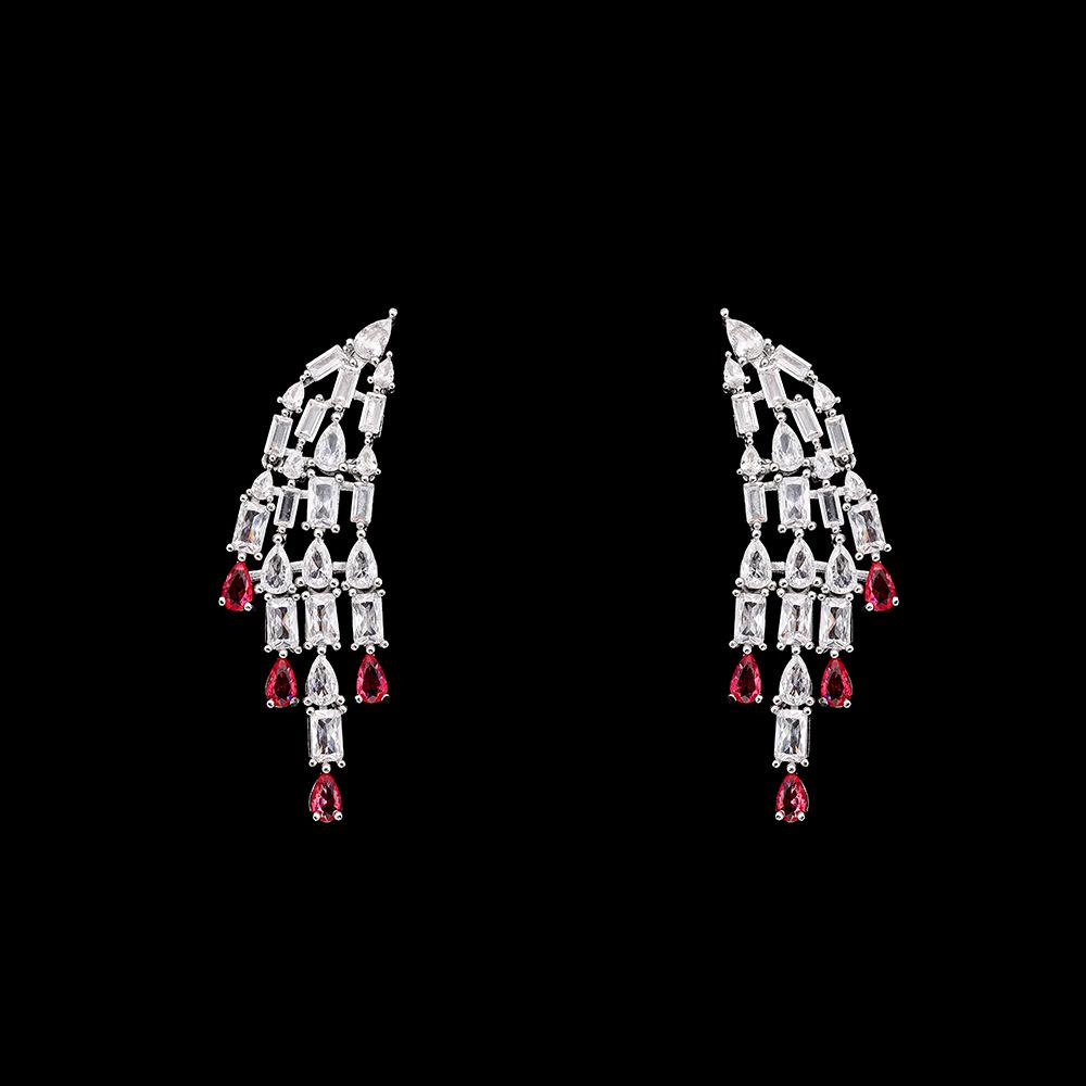 Luxus Rubinpendant-Ketten- und Ohrring-Set - 4-teiliges Hochzeits- und Abendaccessoire-Set
