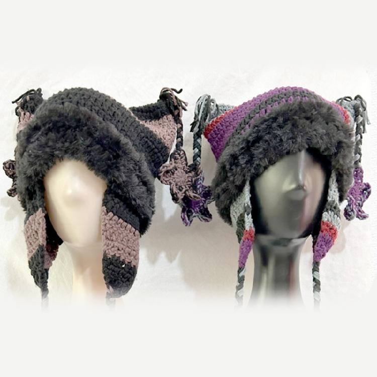 Winter Warm Cat Ear Bucket Hats For Womens Fisherman Caps Earwarmer Ski Hats