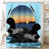 Blue Shower Curtain with Wildlife Print: A Peacock Pair Swimming in Water at Sunset Perfect for Your Bathroom Decor