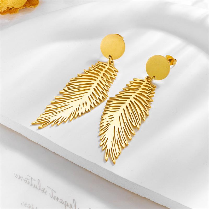 Elegant And Beautiful Feather Decorative Stainless Steel Earrings Jewelry Is Perfect For Daily Dressing And Matching Gifts
