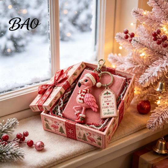 Holiday Keychain for Christmas with Gift Box, Cute Santa Claus Snowman Highland Cow Festive Accessories DIY Reindeer Bag Charm, Keyring Pendant, Gifts