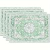 4-Pack Sage Green Boho Placemats – Vintage Floral Mandala Design, Woven Linen, Machine Washable for Farmhouse Table Decor