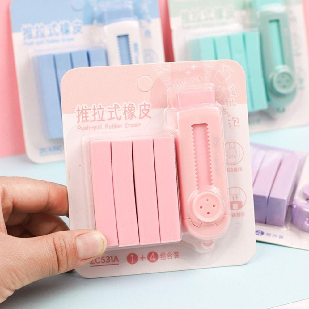 With 1 Refills Push-pull Eraser No Debris Refillable Pencil Erasers Without Leaving Marks Sliding Rubber Eraser