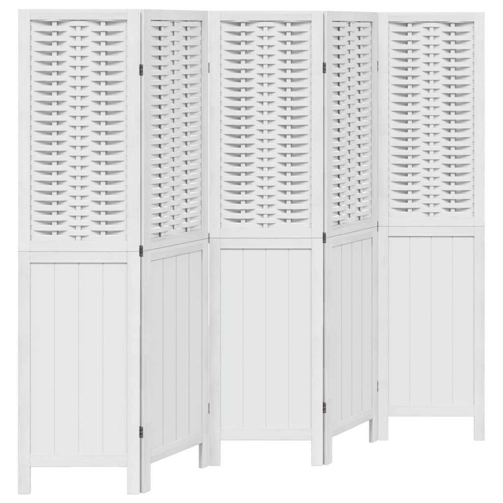 5 Piece Room Divider White Solid Paulownia Wood