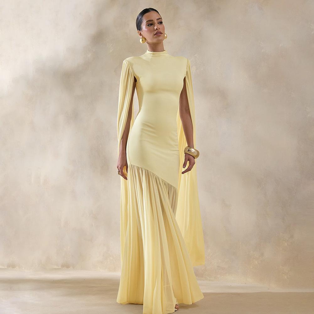 Women s summer new product temperament elegant sexy slim mesh splicing design streamer dress S