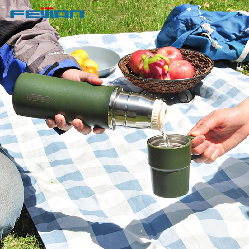 600ml Vacuum Insulation Travel Cup Stainless Steel Double Layer Thermos Handle Cup Lid Vacuum Flask