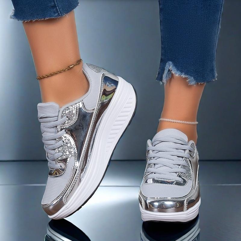 Women Platform Shoes Fashion Lace-up Wedges Breathable Height-increasing Casual Walking Shoes for Traveling Working
