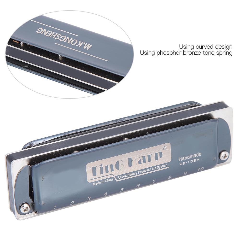 Blues Harp Mundharmonika 10-;Loch Professionelles Mundharmonika G-Ton Geschenke Edelstahlabdeckung(blau )