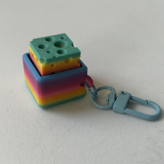 3D Printed Rainbow Cheese Keyboard Fidget Toy Stress Anxiety Relief Mechanical Keyboard Clicker Keychain Decompression Button Sensory Toy