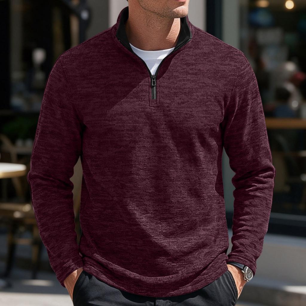 Men's Quarter-Zip Pullover Long Sleeve Stand Collar Sweatshirt Casual Loose Top