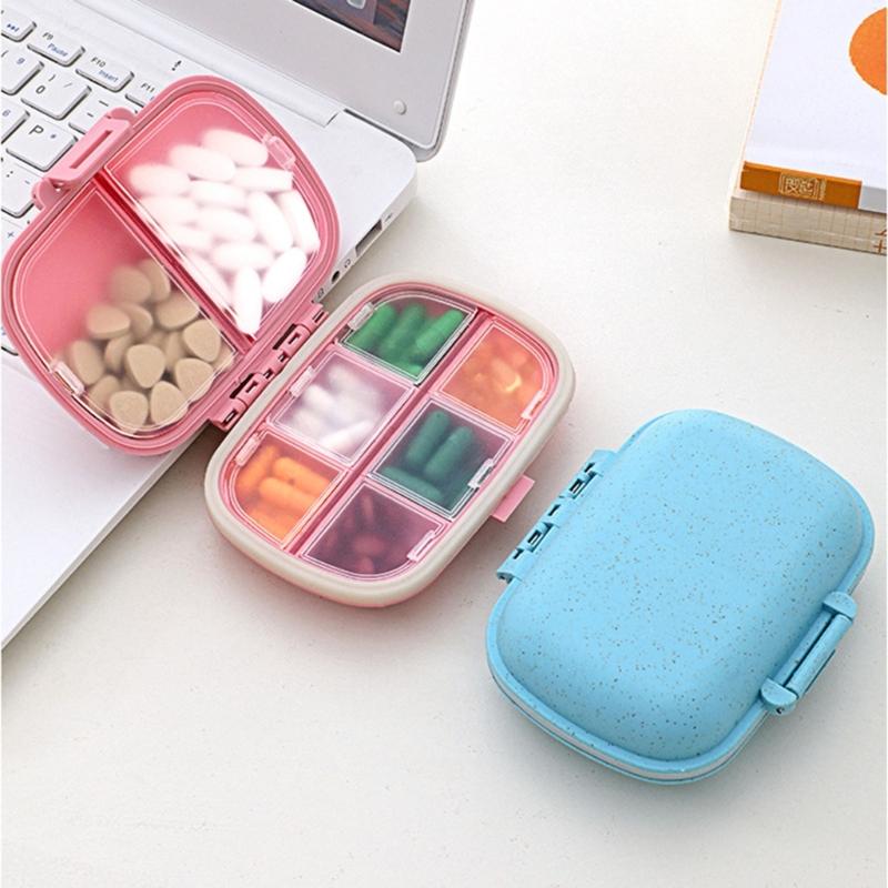 2Pcs 8 Compartments Travel Pills Organizers Plastic Daily Pills Case Box Portable Pills Container Medicine Vitamin Organizers