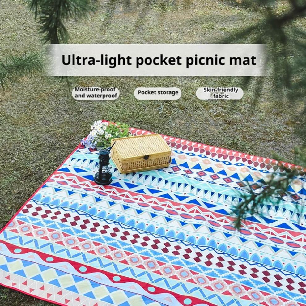 Lightweight Picnic Mat with Waterproof Coating - Stain-Resistant, Reflective Trim, Includes Pockets and Straps, for Outdoor Use