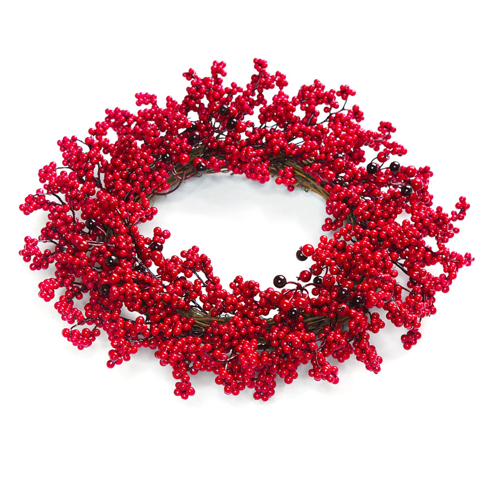 

Artificial Red Berry Wreath 45cm Plastic Holly Berry Wreath Xmas Decoration for Front Door Wall Fireplace Dark Red
