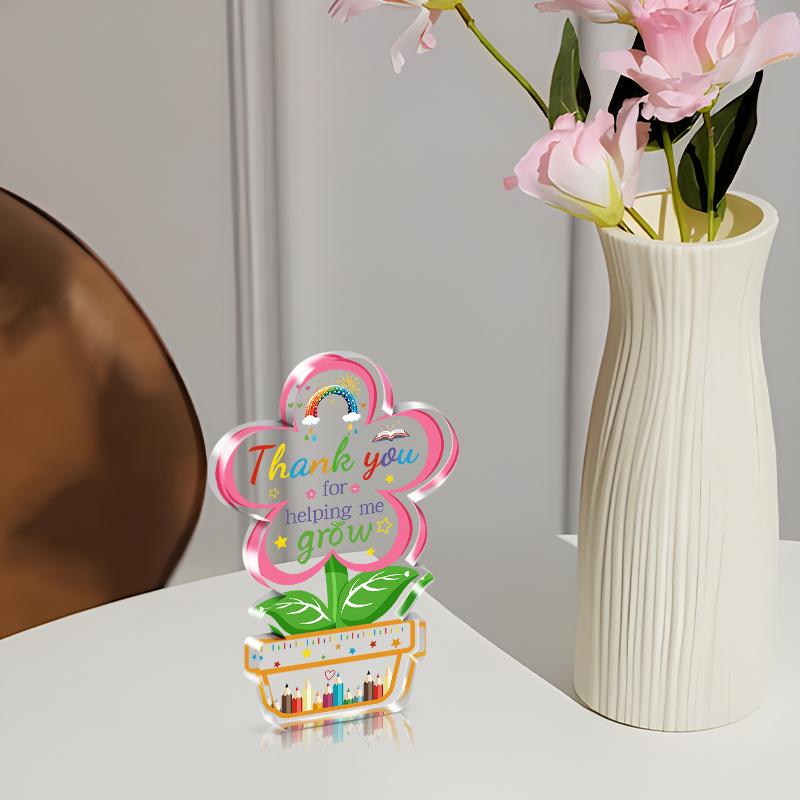 2D Flat, "Thank You for Helping Me Grow" Teacher Appreciation Gift Desktop Decoration Plaque, Suitable for wall Decoration, porch, Room, Villa, accent