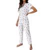 Cherry Print Lace Short Sleeve Pajama Set for Women