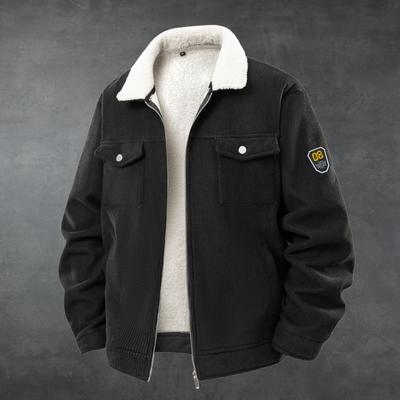 Mittelalterlicher und junger Kragen, Cord, Arbeitsjacke mit großer Tasche, Lammwolle und dicker Baumwollmantel, Herbst- und Wintermantel, Herrenmantel