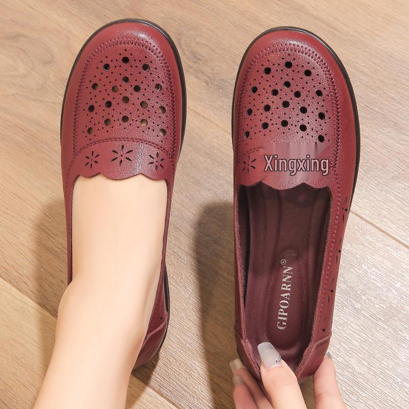 

Дышащие Нескользящие Кожаные Летние Сандалии для Женщин Среднего и Пожилого Возраста 39 красный