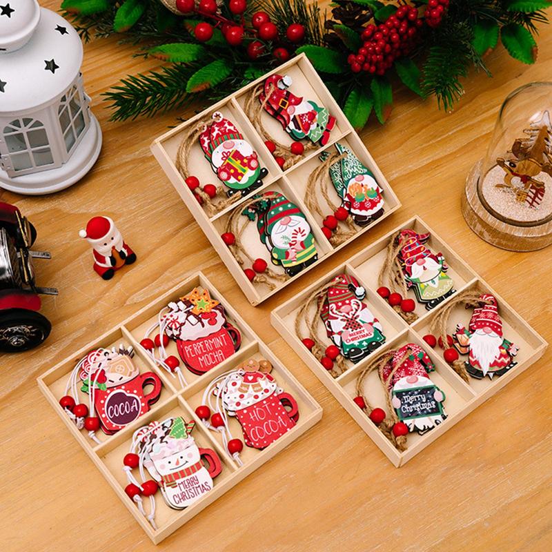 Wood Ornaments For Christmas Tree Snowman Tree Decorations Christmas Gnome Hangable Ornaments Santa Pendant With Rope For