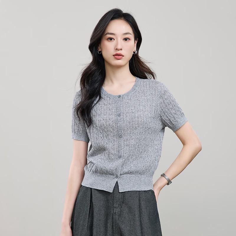 ESE-Y Women s Soft Linen Blend Short Sleeve Knit Cardigan L хизер серый