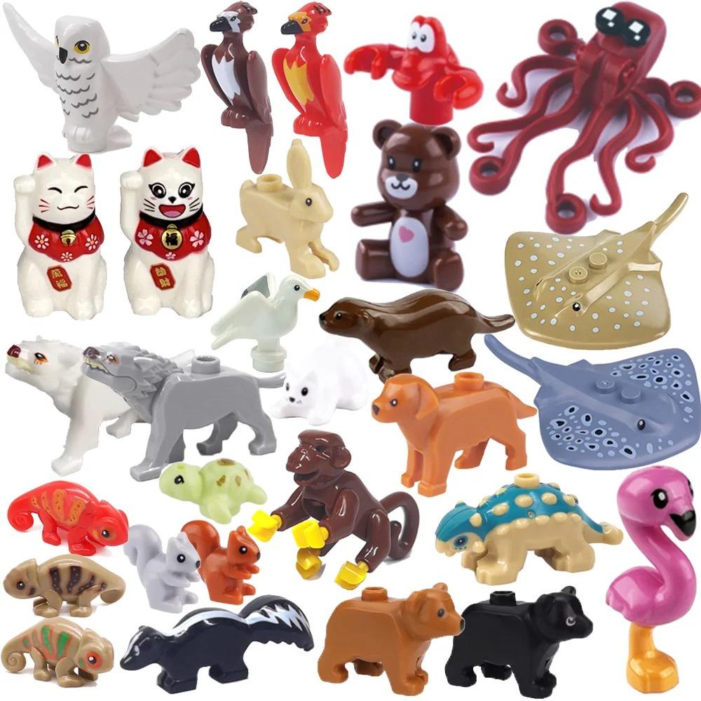 MOC ZOO Farma Zvířat Stavební Kostky Sova Ještěrka Chobotnice Veverka Prase Pes Kuře Kočka Holub Myš Vlk Králík Mini DIY Kostka K060
