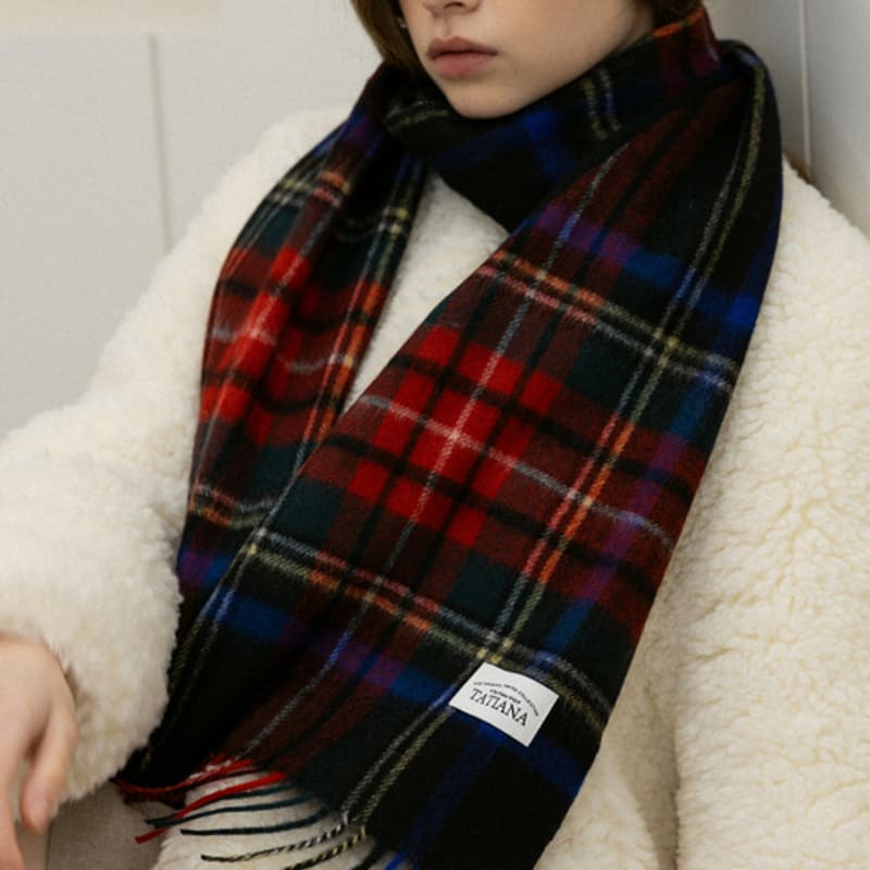 TATIANA Check Soft Lambskin 100% Wool Muffler MF8005 Red Green