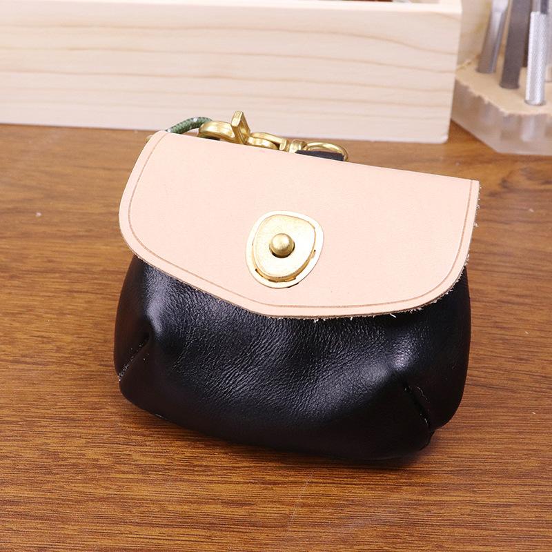 

New Top Layer Cowhide Coin Purse with Contrasting Color and Vegetable Tanned Leather, Versatile Storage for Earphones, Hanging Neck, Coin Purse чёрный