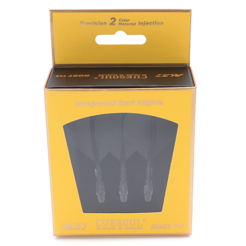 CUESOUL Integrated Dart Flights And Shafts ROST T19 Two Tone 2 Material Mix Big Standard Shape 3 Sets Black Flights Clear Shaft Size S CS-AK57DB1S