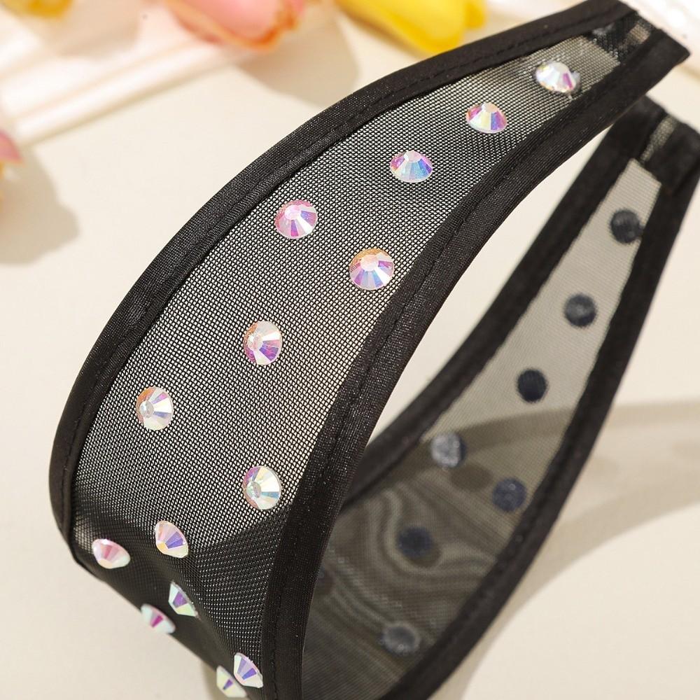 Creative Mesh Pearls Headband Headwear Black White Hairband Rhinestone Wide Hair Hoop Girls