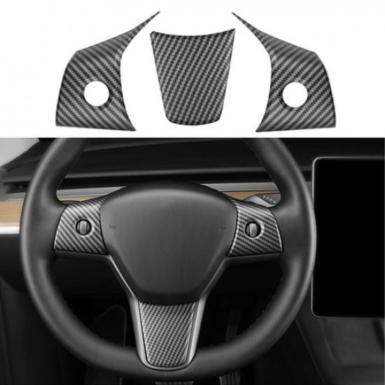 Matte Carbon Fiber Interior Steering Wheel Cover Trim For Tesla Model Y/3 17-23
