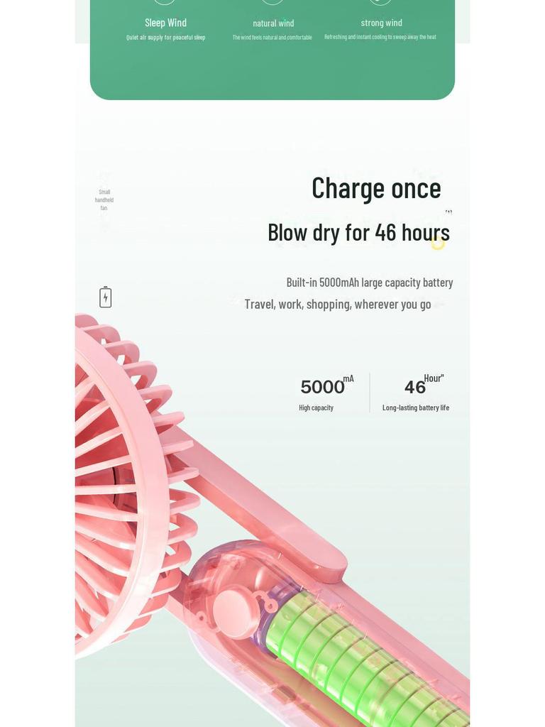 Ventilador dobrável recarregável USB portátil - Mini ventilador portátil ultra silencioso e multifuncional