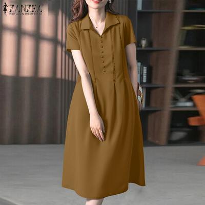 Damen Sommer Umlegekragen Locker Lässiges Kurzarmkleid