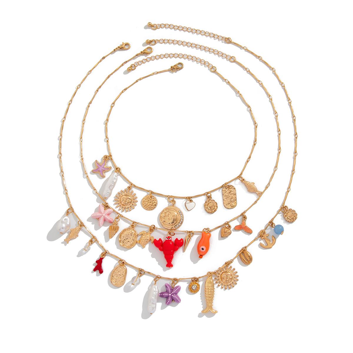 

PuRui Богемия 3 шт./набор Золотистый цвет Регулируемое Имитация циркона Ожерелье Летний Океан Пляж Различные типы Подвески Ожерелье Циркон