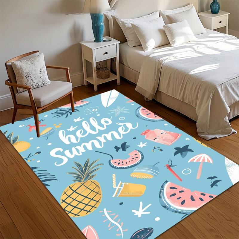 Rainbow Abstract Heart Area Rug Watercolor Doodle Love Heart Wave Print Non Slip Carpet for Girls Bedroom Cute Home Decor