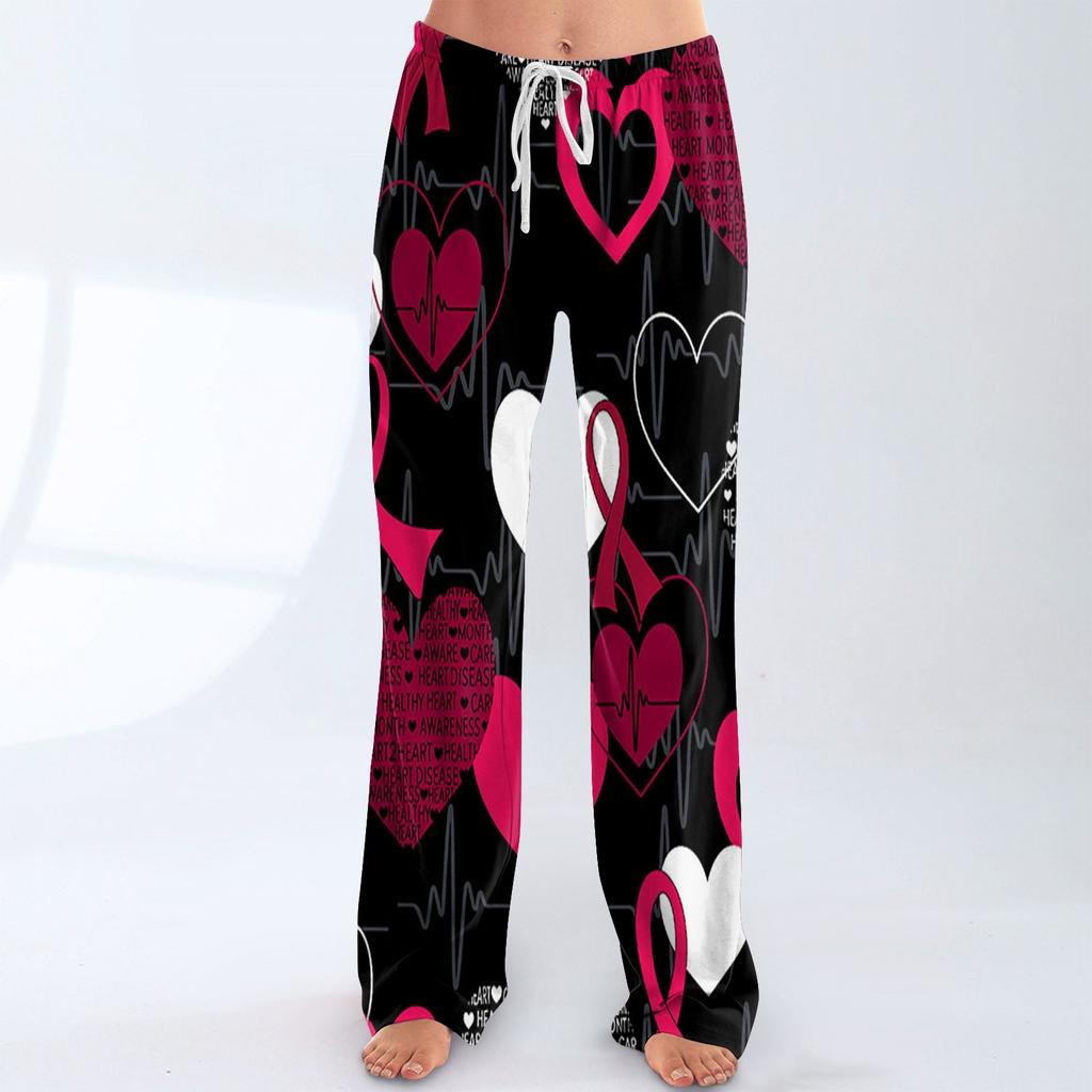 Womens Pajama Pants Sleepwear Casual Drawstring Elastic Waist Pants Comfy Straight Yoga Loose Trousers