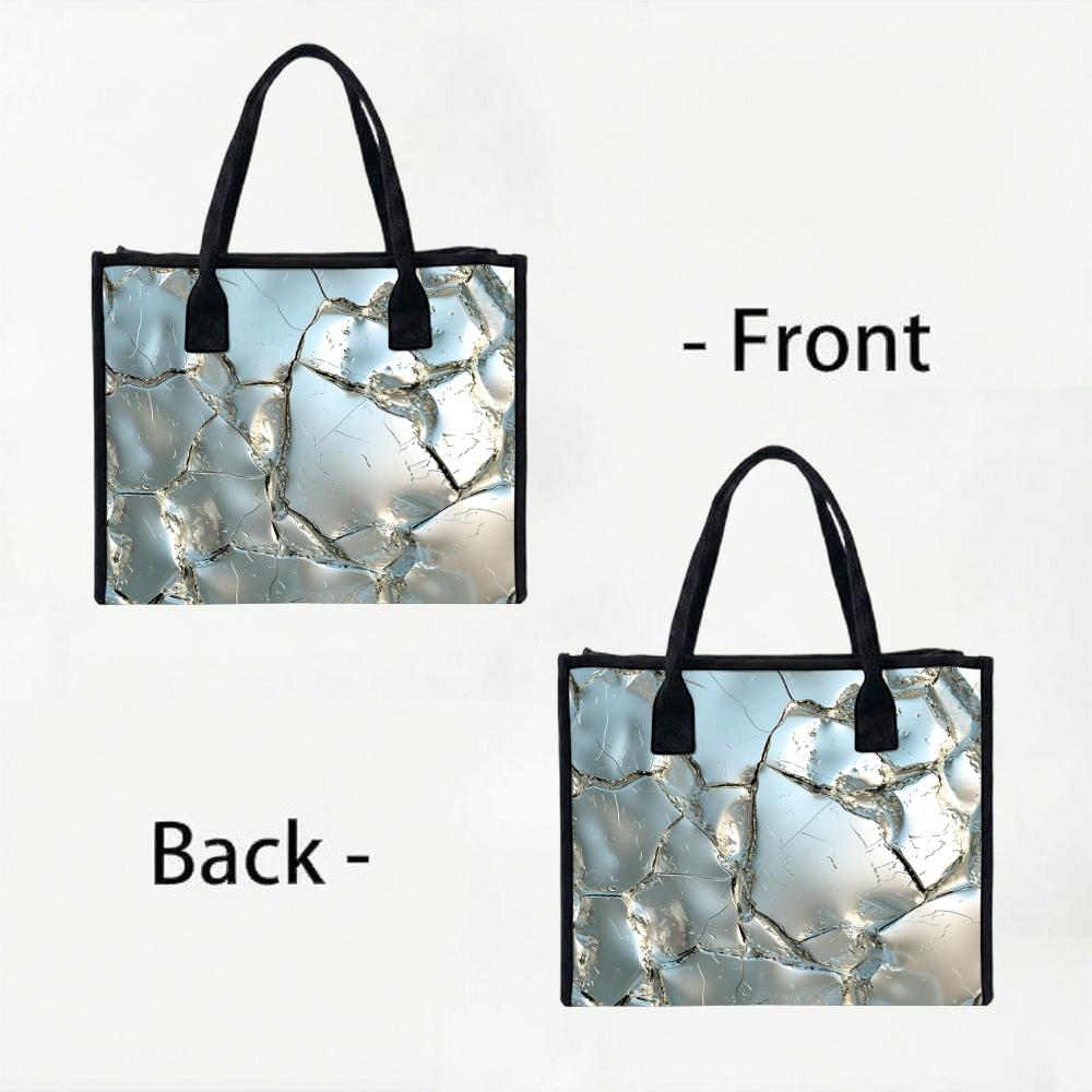 Cracked Metallic Print Tote Bag Large Casual Daily Carry Handbag Reusable Shoulder Bag for Shopping Work Travel