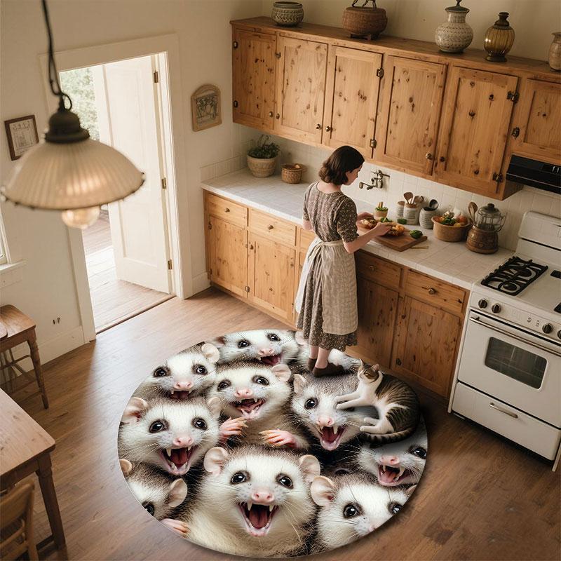 Opossum pattern round rug,Carpet Rug for Living Room Bedroom Playroom ,Non-slip Floor Mat,Holiday Gifts and Birthday Gifts.
