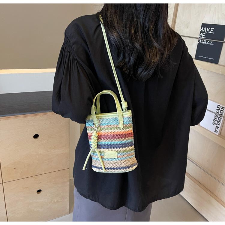 Fashion Portable Striped Women Crossbody Bags Straw Large Capacity Beach Bag Shoulder Bags Ladies Casual Clutch Purse