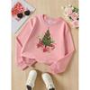 European Sizes Stylish Crewneck Sweatshirt for Girls with Christmas Tree, Gifts, Ornaments & Bells, Long-Sleeved Casual Top