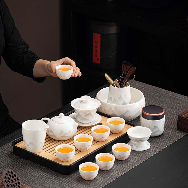 Dehua suet jade kung fu tea set 1011 new white porcelain cover bowl teacup light luxury ceramic teapot