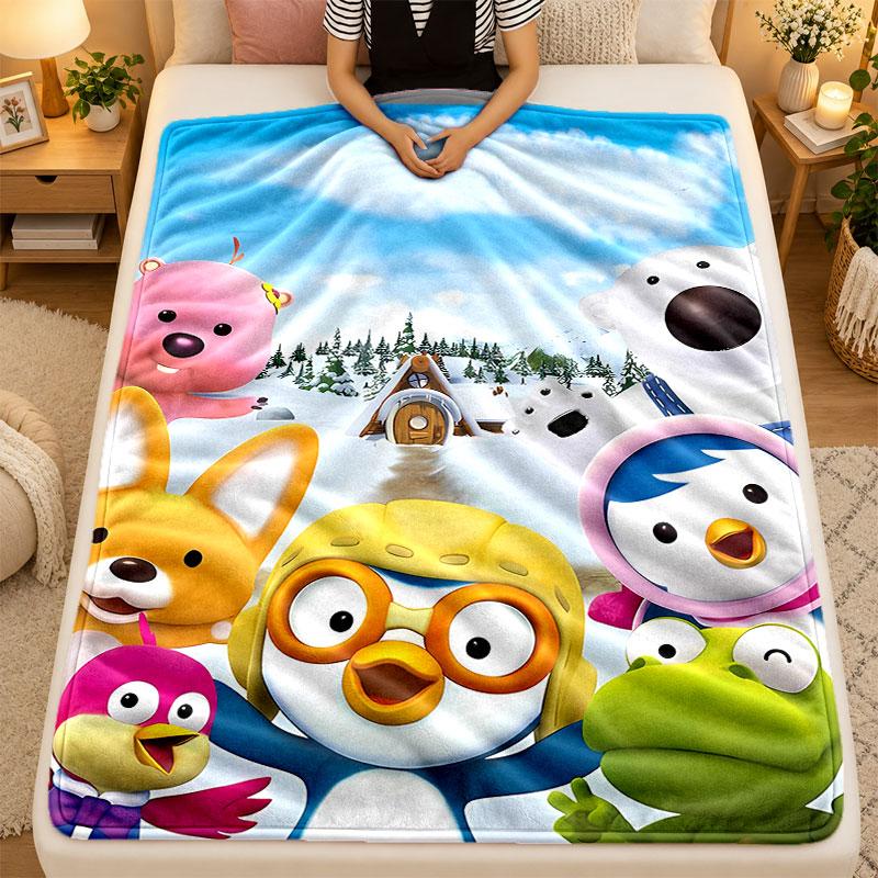 Flannel BlanketPenguin Warm Soft Throw Blanket for Indoor Sofa Bed Living Room Use