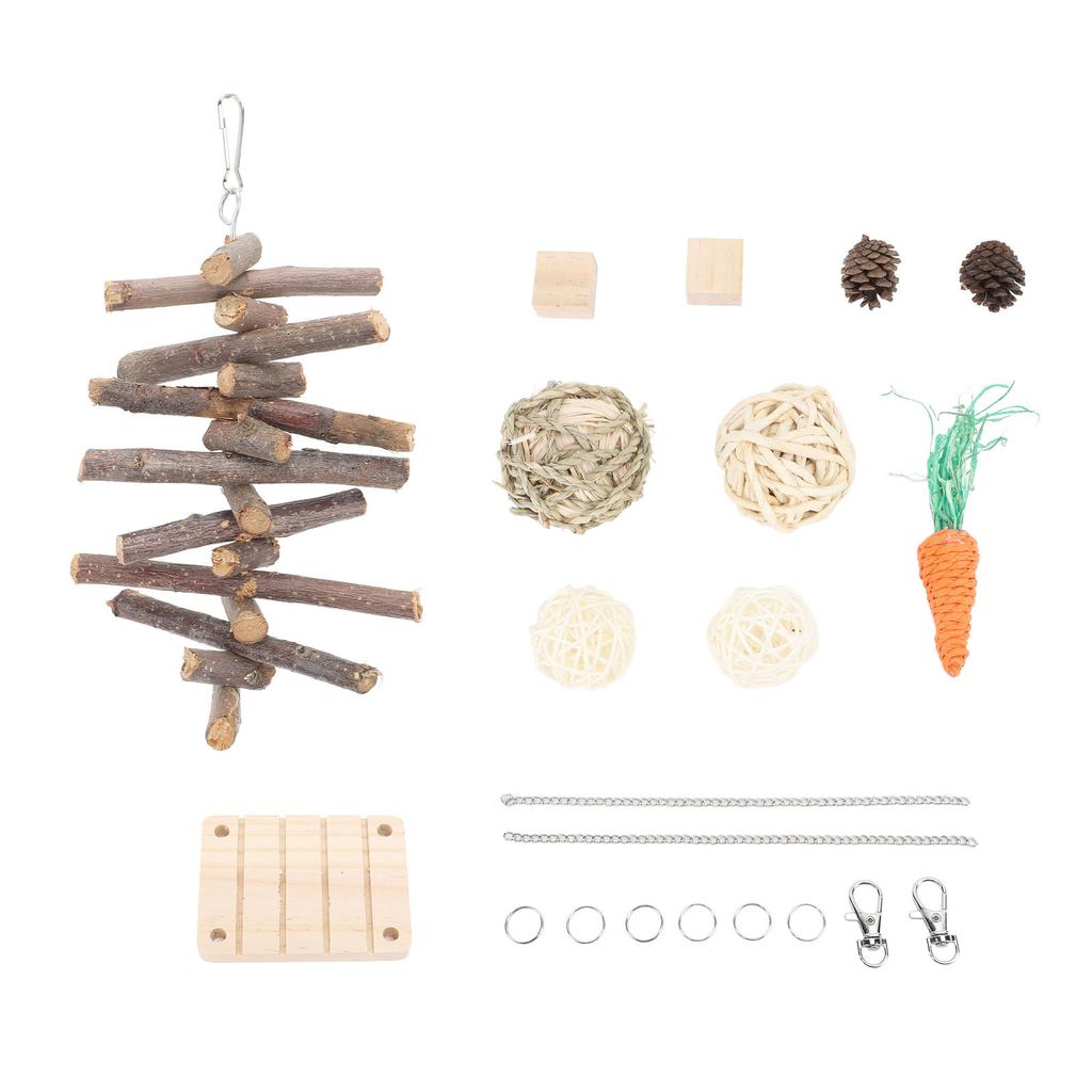 Hamster Chew Toys Set Corn Leaf Balls Branch Pine Cubes Carrots Teeth Grinding Relieve Boredom