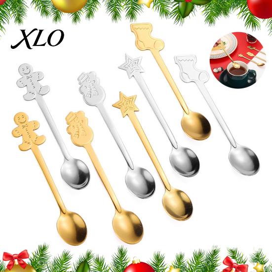 Winter Seasonal Tableware 4Pcs Christmas Dessert Spoons, Stainless Steel Coffee Spoons with Gingerbread Elegant Table Decor for Parties Man